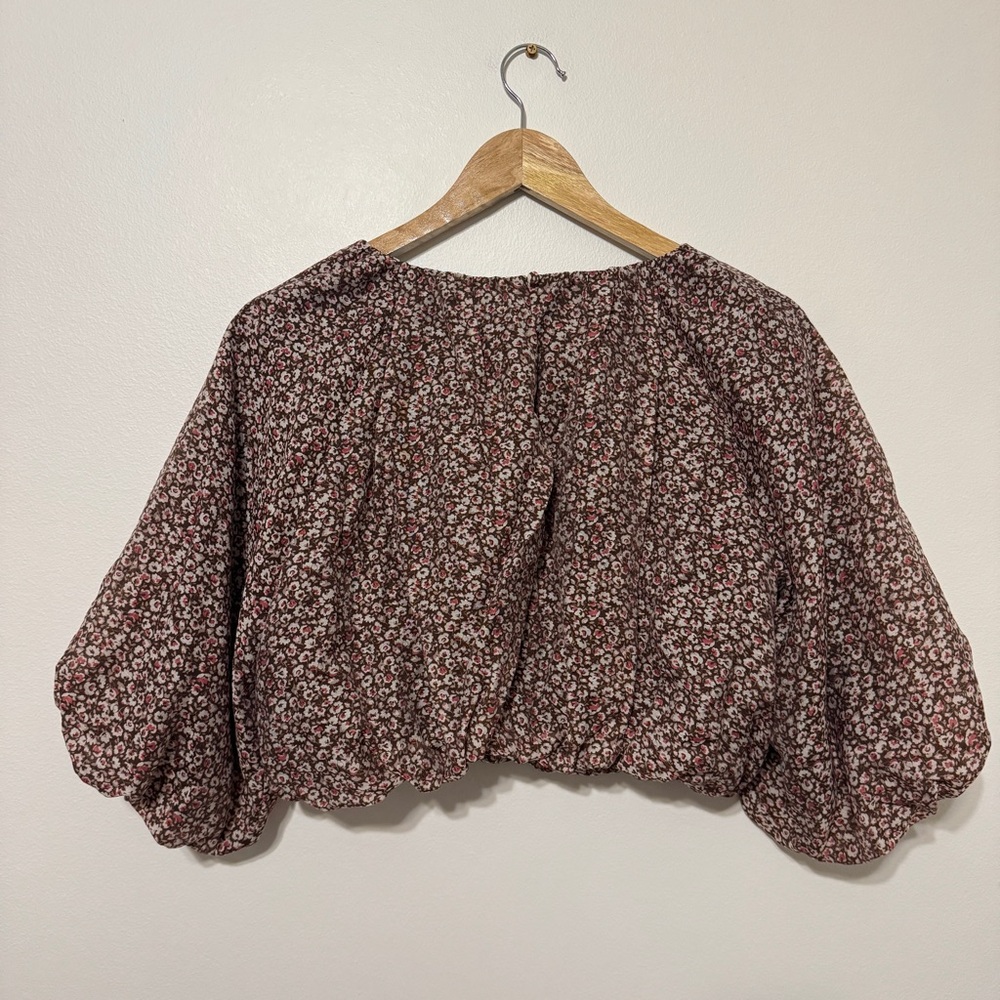 Abercrombie & Fitch Floral Puff Sleeve Blouse Size XS Brown - Picture 4 of 7